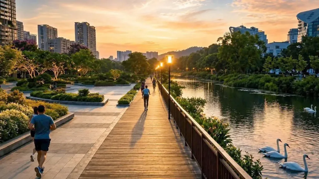 Phối cảnh Vinhomes Saigon Park với lối đi bộ cạnh khu căn hộ