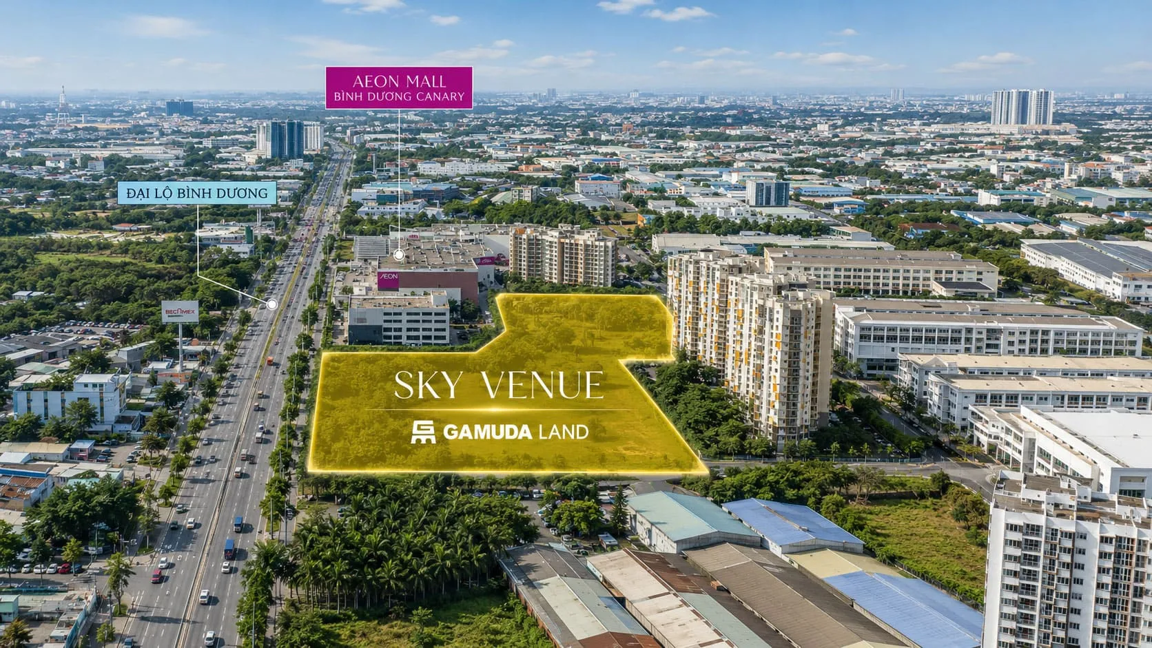 Vị trí dự án Norton Park cạnh Aeon Mall, đối diện Sân Golf Sông Bé