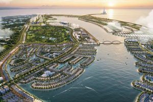 Phối cảnh tổng thể Vinhomes Cần Giờ với các phân khu ven biển và cầu cảnh quan
